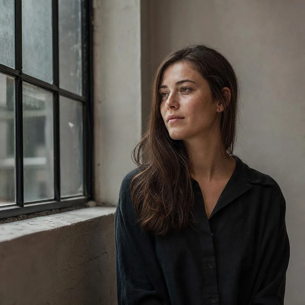 A relaxed studio portrait in natural light